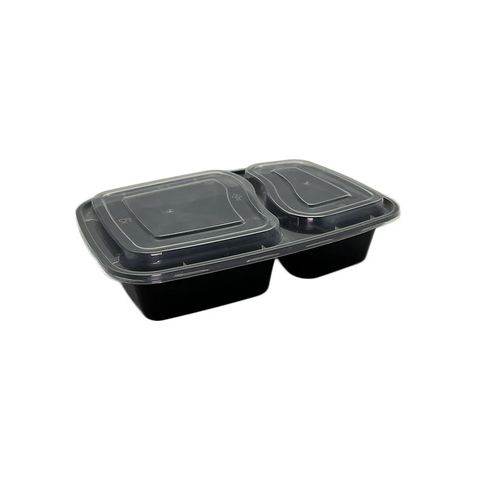 2 Compartment Takeaway Black Containers & Lids 150 Sets