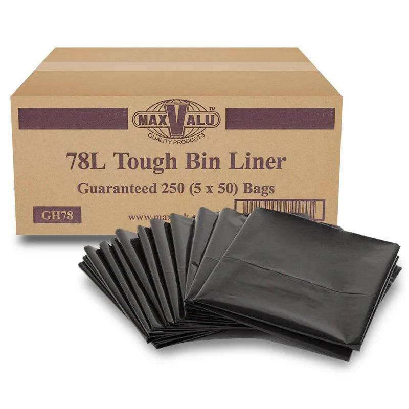 78L Premium All-Purpose Bin Liners Black - 250 Bags