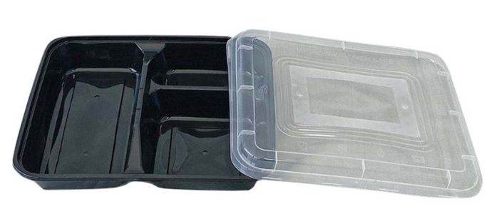 3 Compartment Takeaway Black Containers & Lids 150 Sets