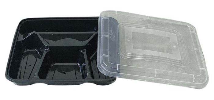 4 Compartment Takeaway Black Containers & Lids 150 Sets
